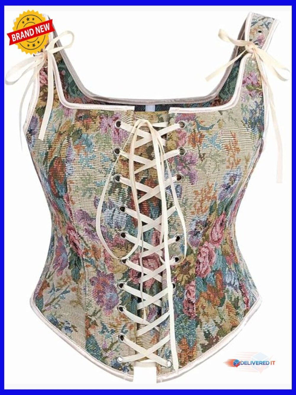 Renaissance Lace Up Floral Corset Bustier Top Women Ren Faire Costume Cosplay